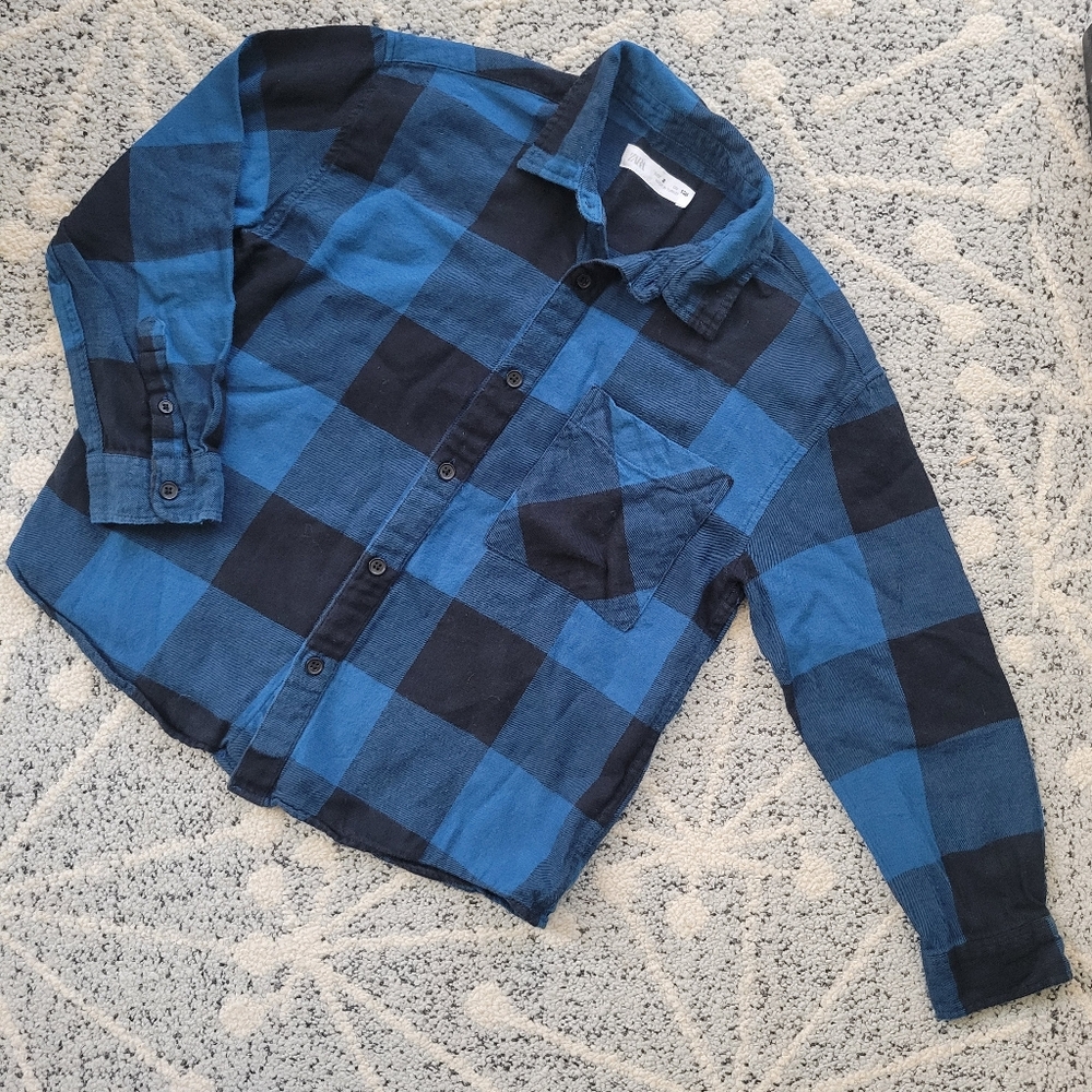 Zara blue black plaid flannel longsleeve button down shirt